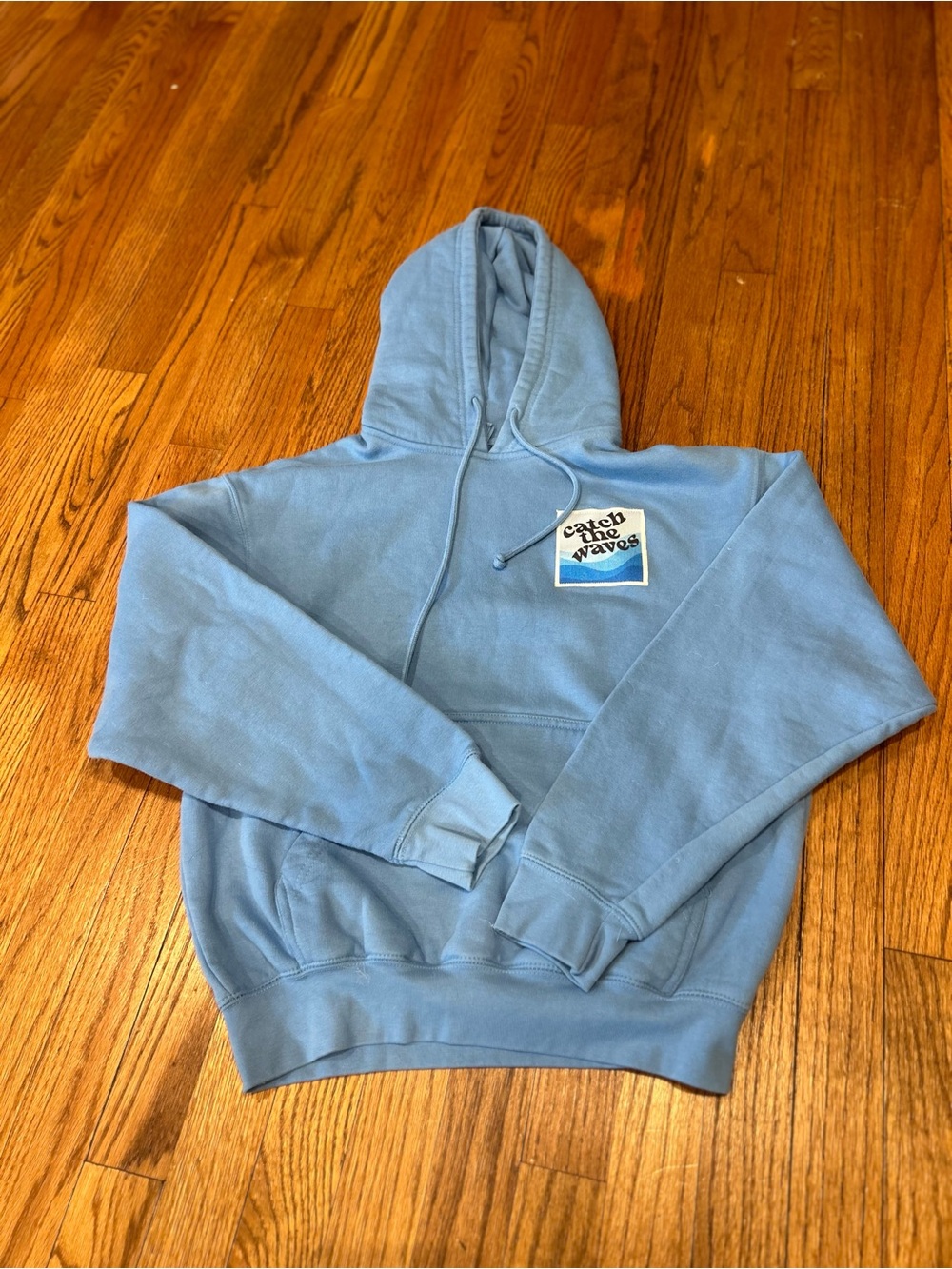 BROdenim XS Light Blue Hoodie with 'Catch the Waves' Patch